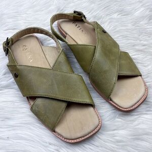 Portland Leather Patina Cross Cross Sandal Anjou Green Leather Square Toe Size 8